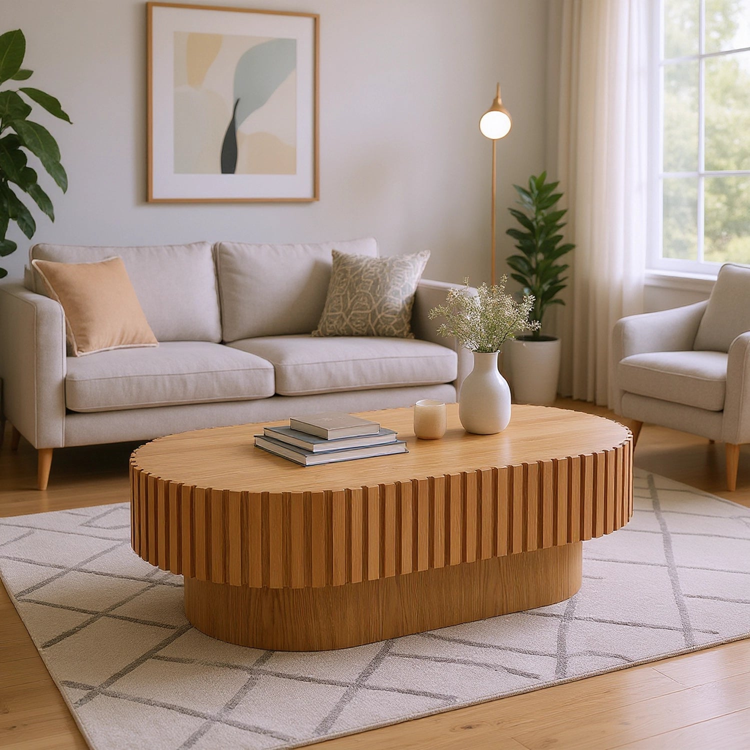 Modena Oval Wooden Handcraft Drum Oval Coffee Table