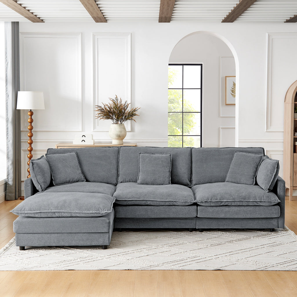 Living Room 4-Seater L-Shaped Sectional Sofa with Ottoman