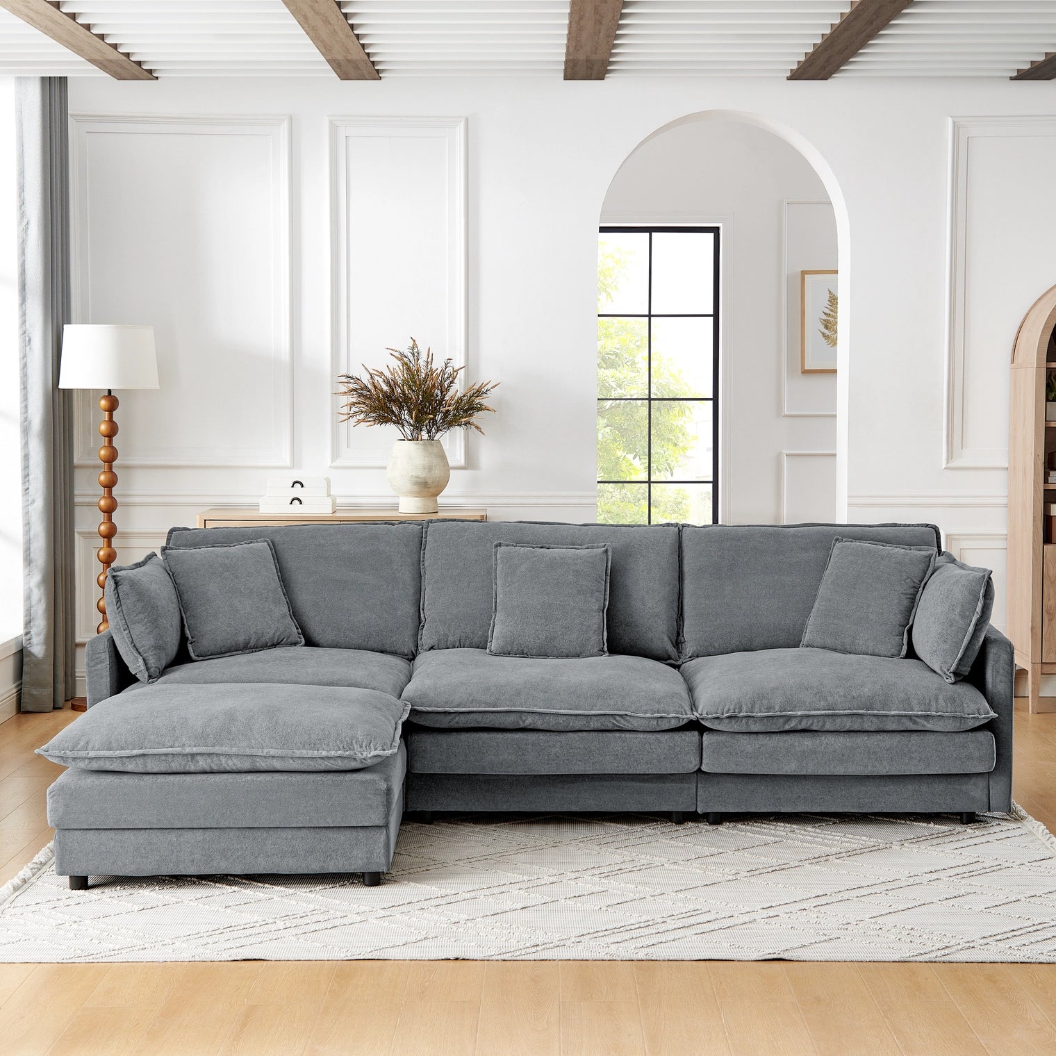 Living Room 4-Seater L-Shaped Sectional Sofa with Ottoman