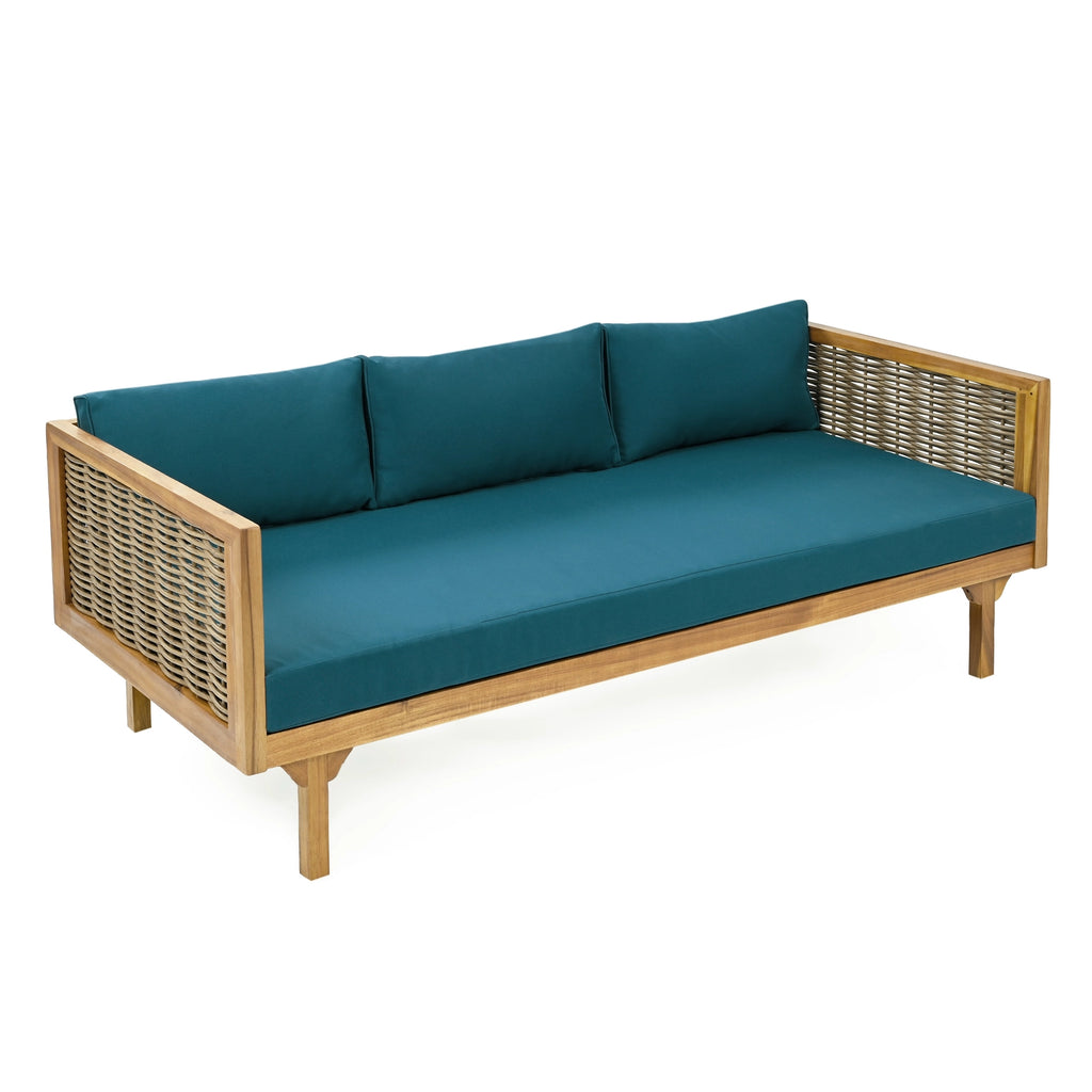 Outdoor 3 Seater Daybed with Rattan Arms and Cushions