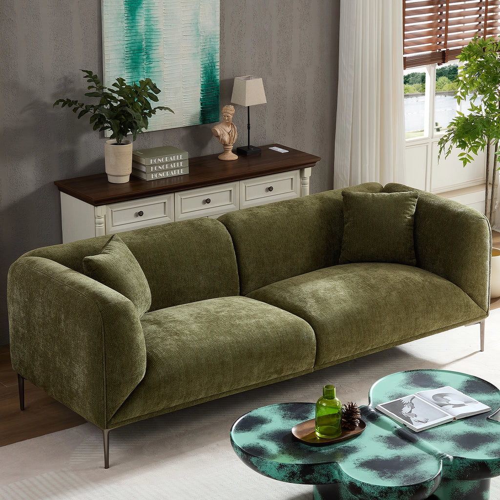 Green 3-Seater Fabric Sofa, Modern Living Room Sofa
