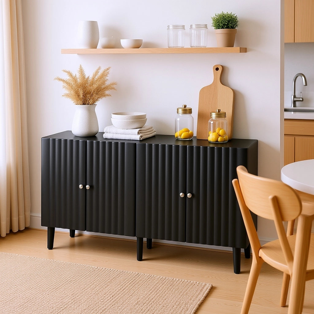 4-Door Sideboard with Wavy Pattern & Cylindrical Legs