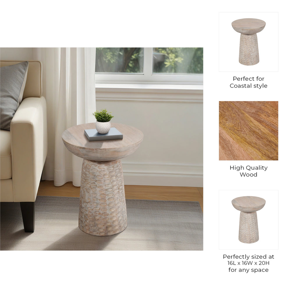 Wood Carved Hammered Base End Table