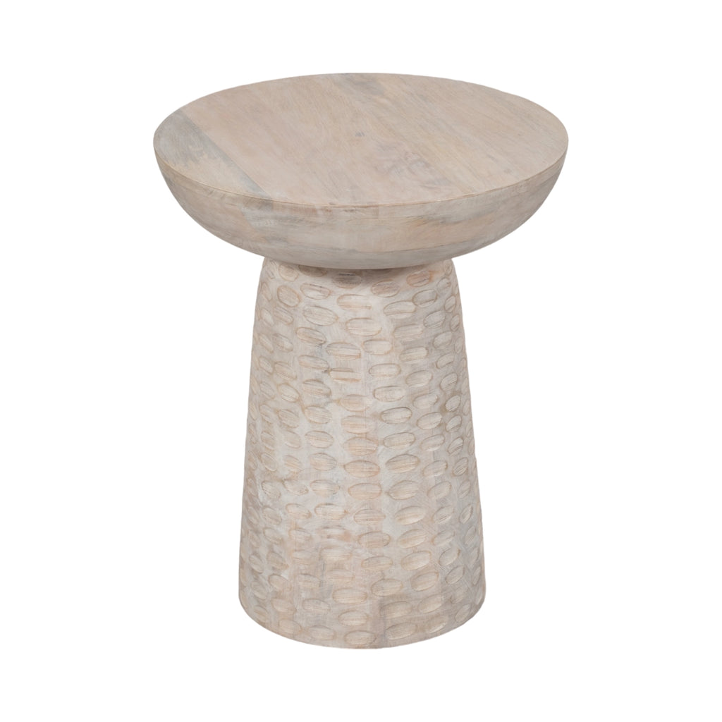 Wood Carved Hammered Base End Table