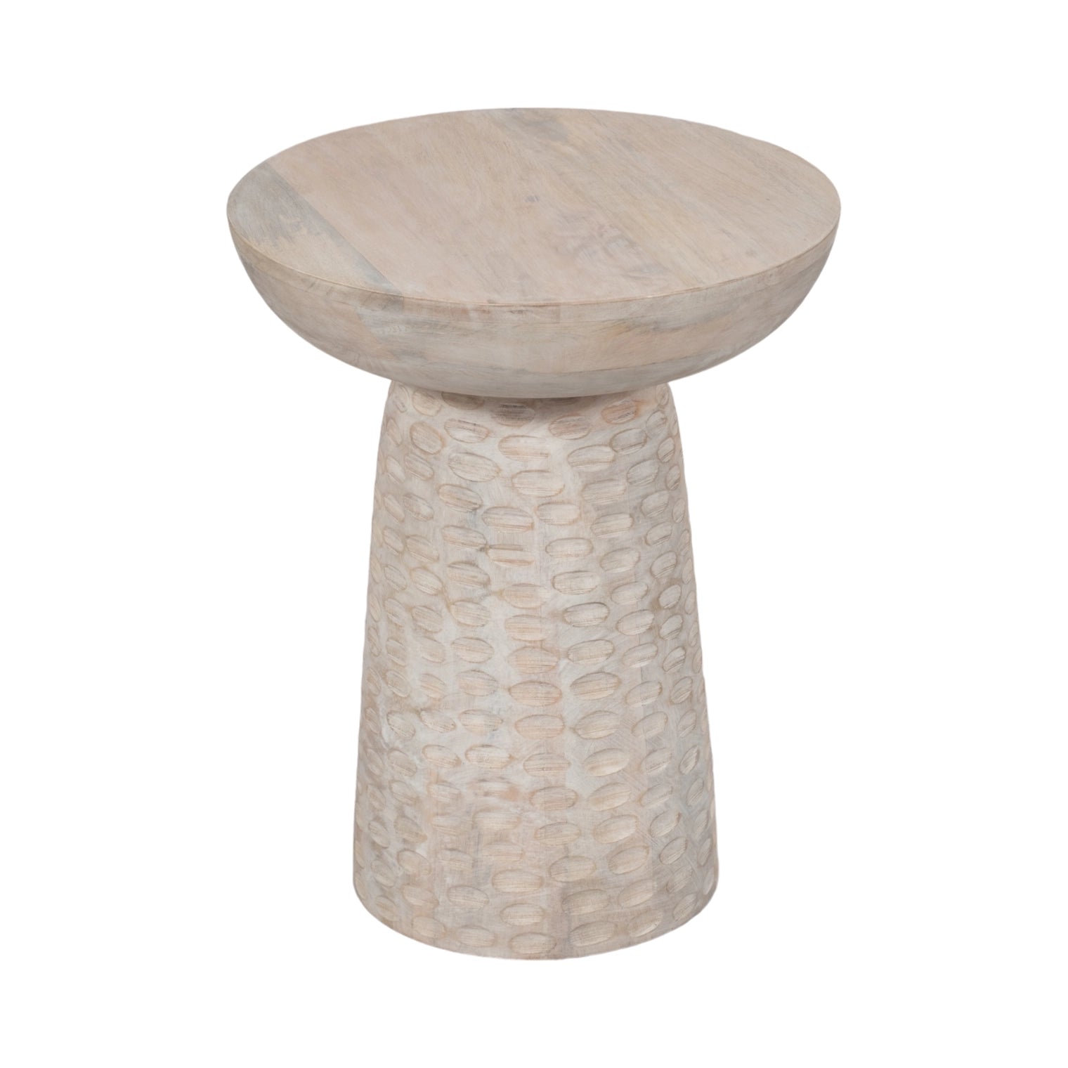 Wood Carved Hammered Base End Table
