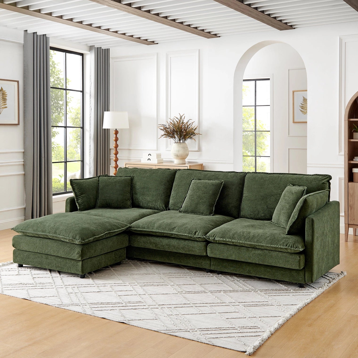 Living Room 4-Seater L-Shaped Sectional Sofa with Ottoman