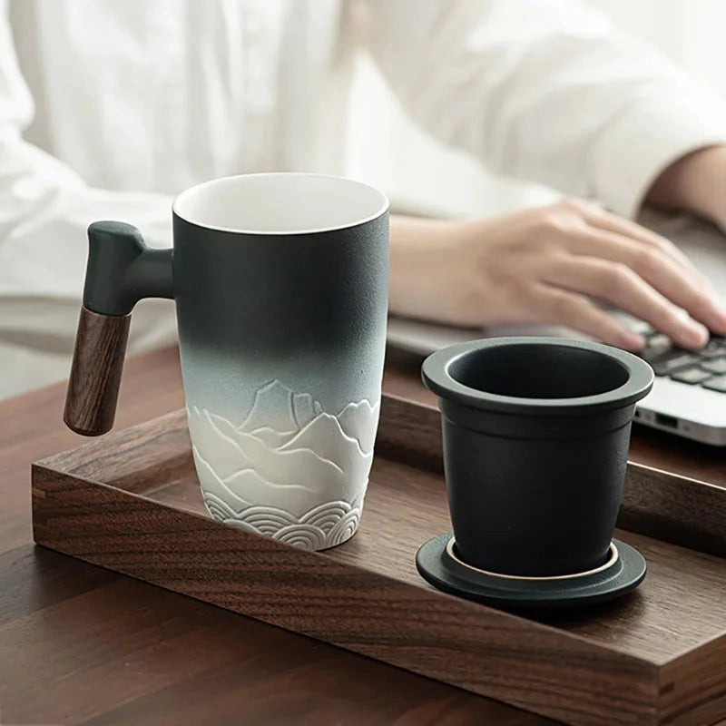 Loose Leaf Tea Thermal Mugs with Wooden Handle