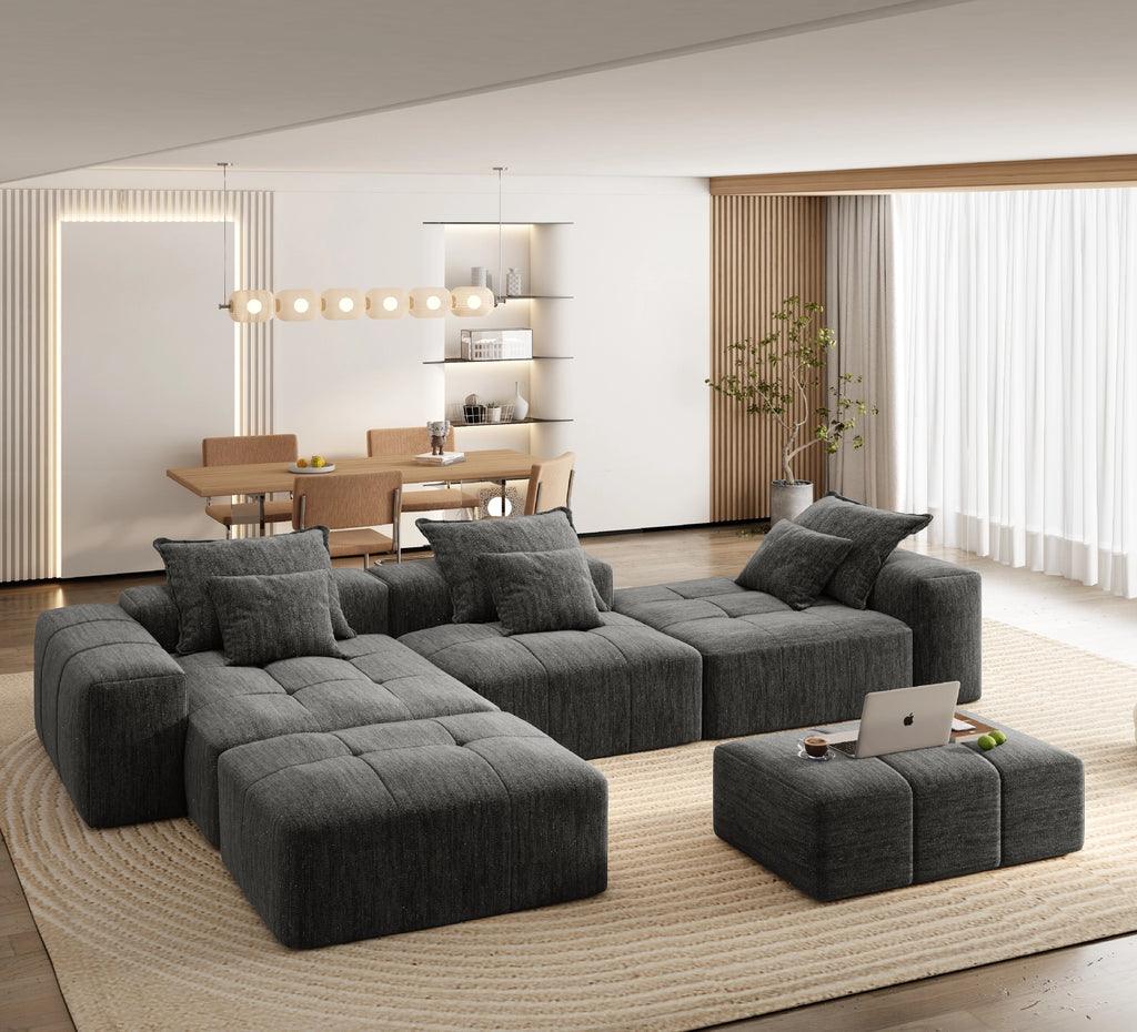 Modern Oversized Modular Sectional Sofa with 6 Pillows