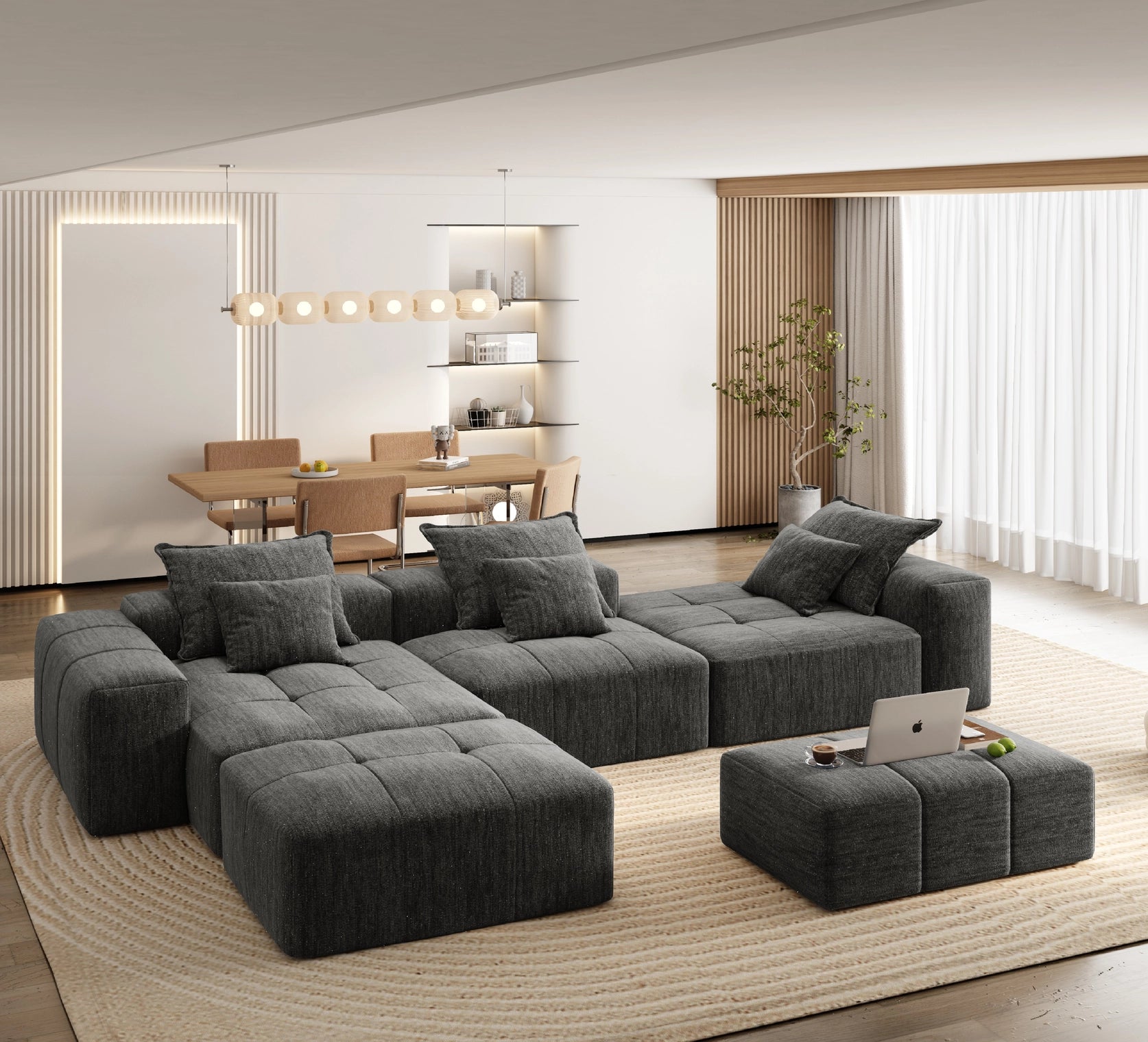 Modern Oversized Modular Sectional Sofa with 6 Pillows