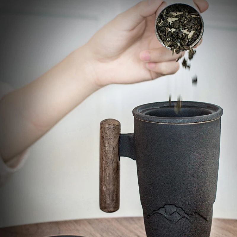 Loose Leaf Tea Thermal Mugs with Wooden Handle