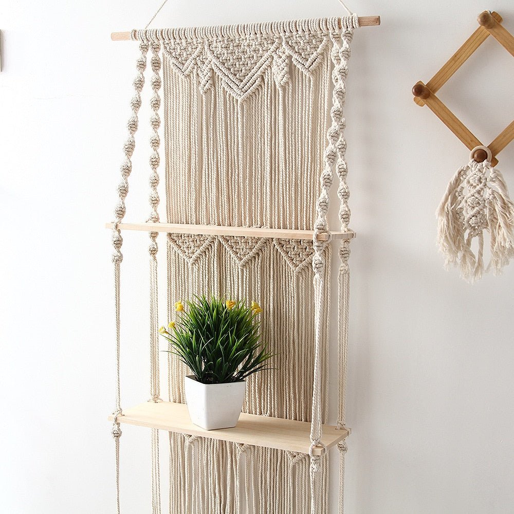 Macrame Floating Wood Shelf