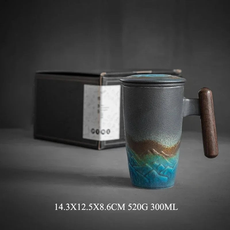 Loose Leaf Tea Thermal Mugs with Wooden Handle
