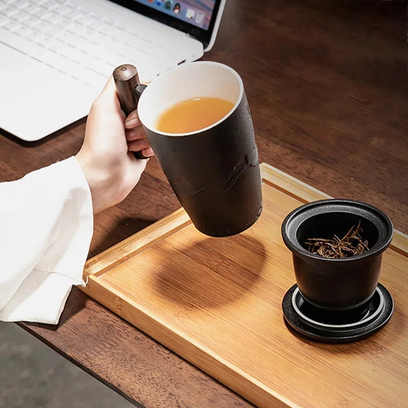Loose Leaf Tea Thermal Mugs with Wooden Handle
