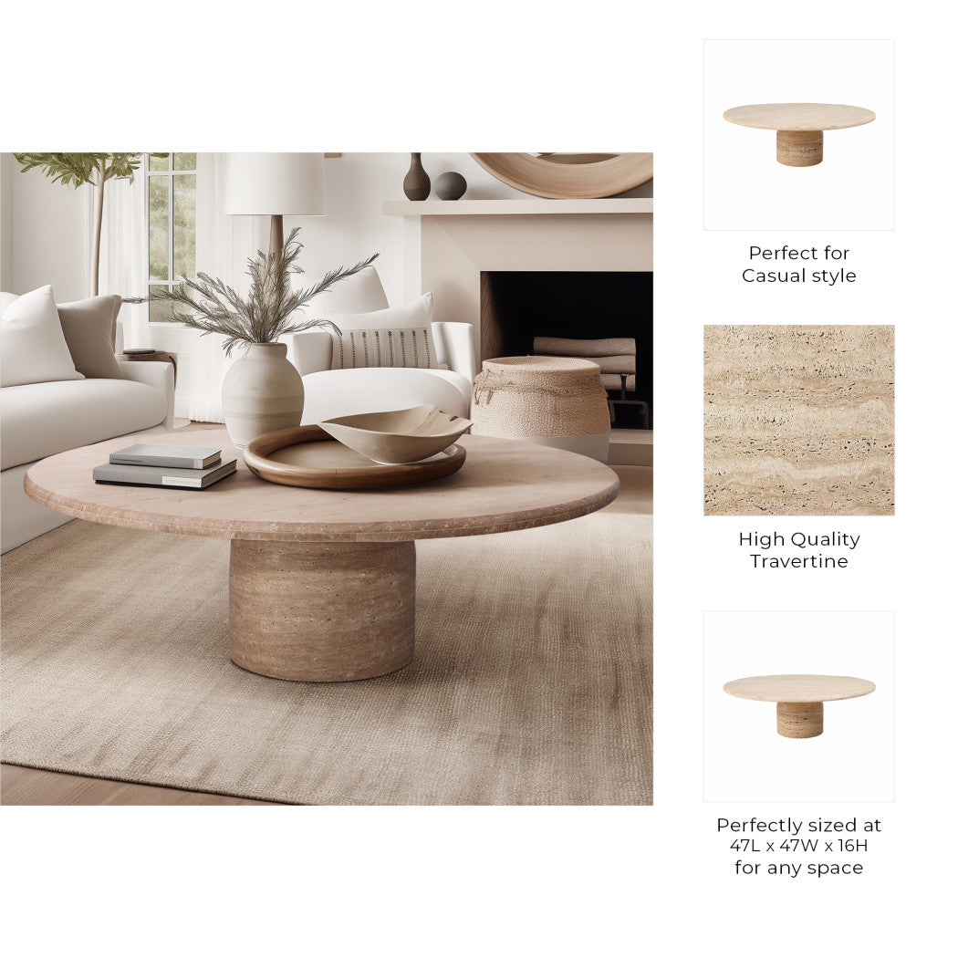 Stone Wood Modern Casual Round Coffee Table