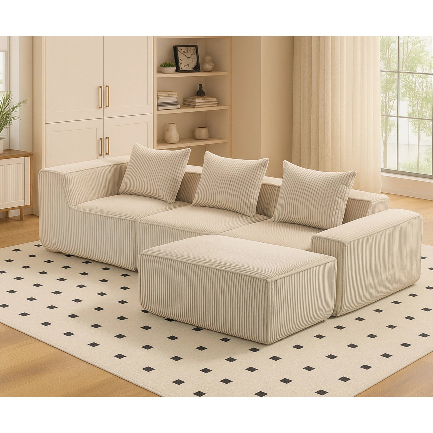 Modular Compression Sofa Set Plush Corduroy