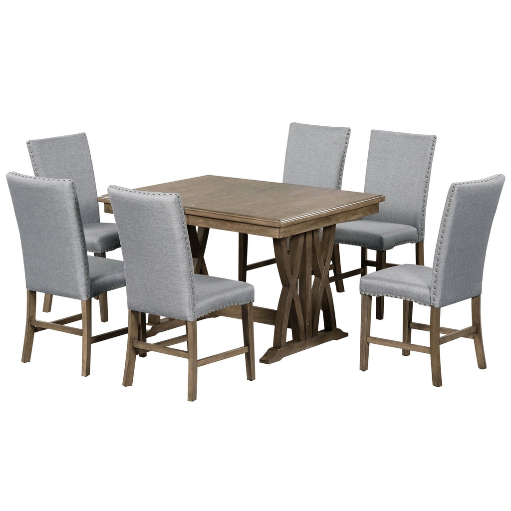 Mid-Century Extendable Solid Wood 7-Piece Dining Table Set
