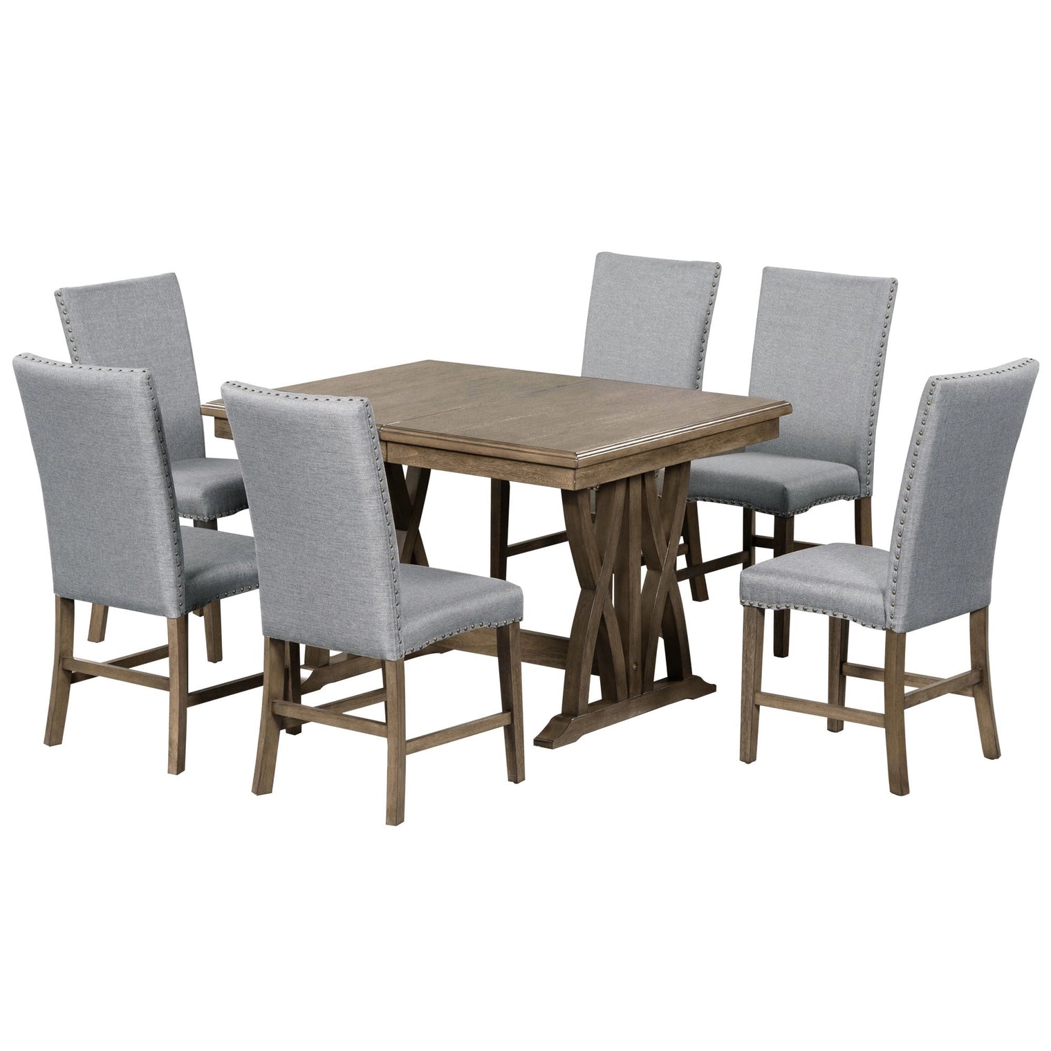 Mid-Century Extendable Solid Wood 7-Piece Dining Table Set