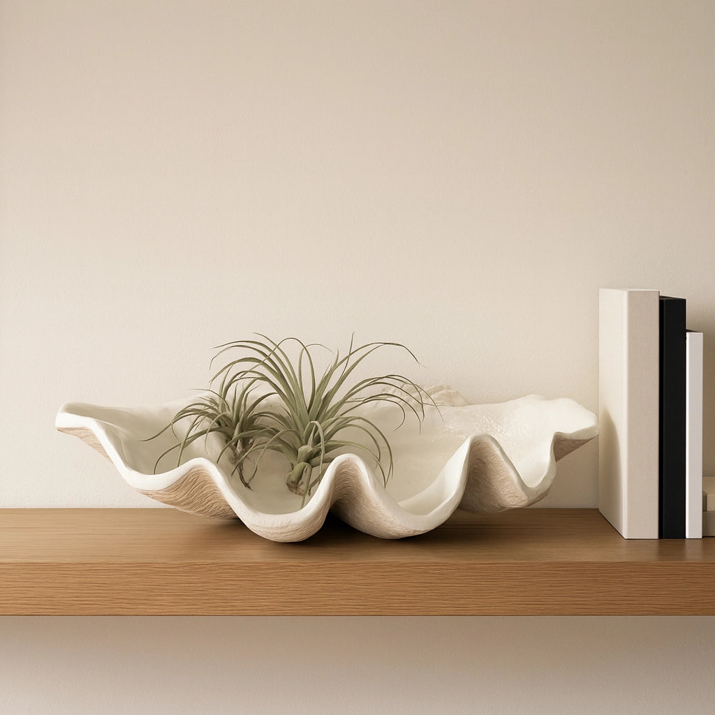 Ivory Polyresin Pearlized Clam Shell