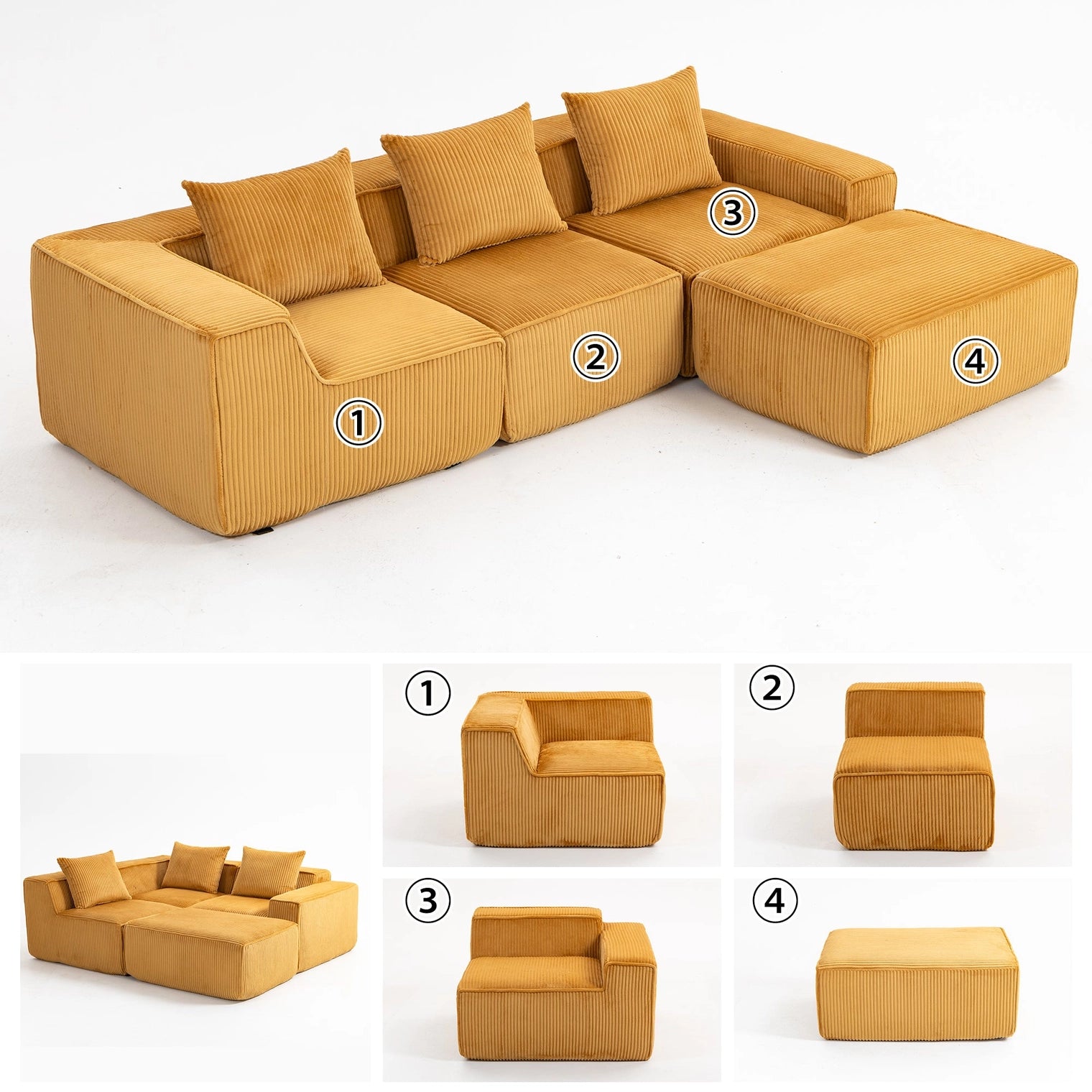 Modular Compression Sofa Set Plush Corduroy