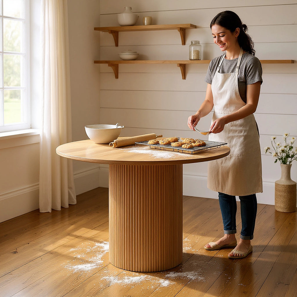Mid-Century Round Dining Table For Living & Dining Room