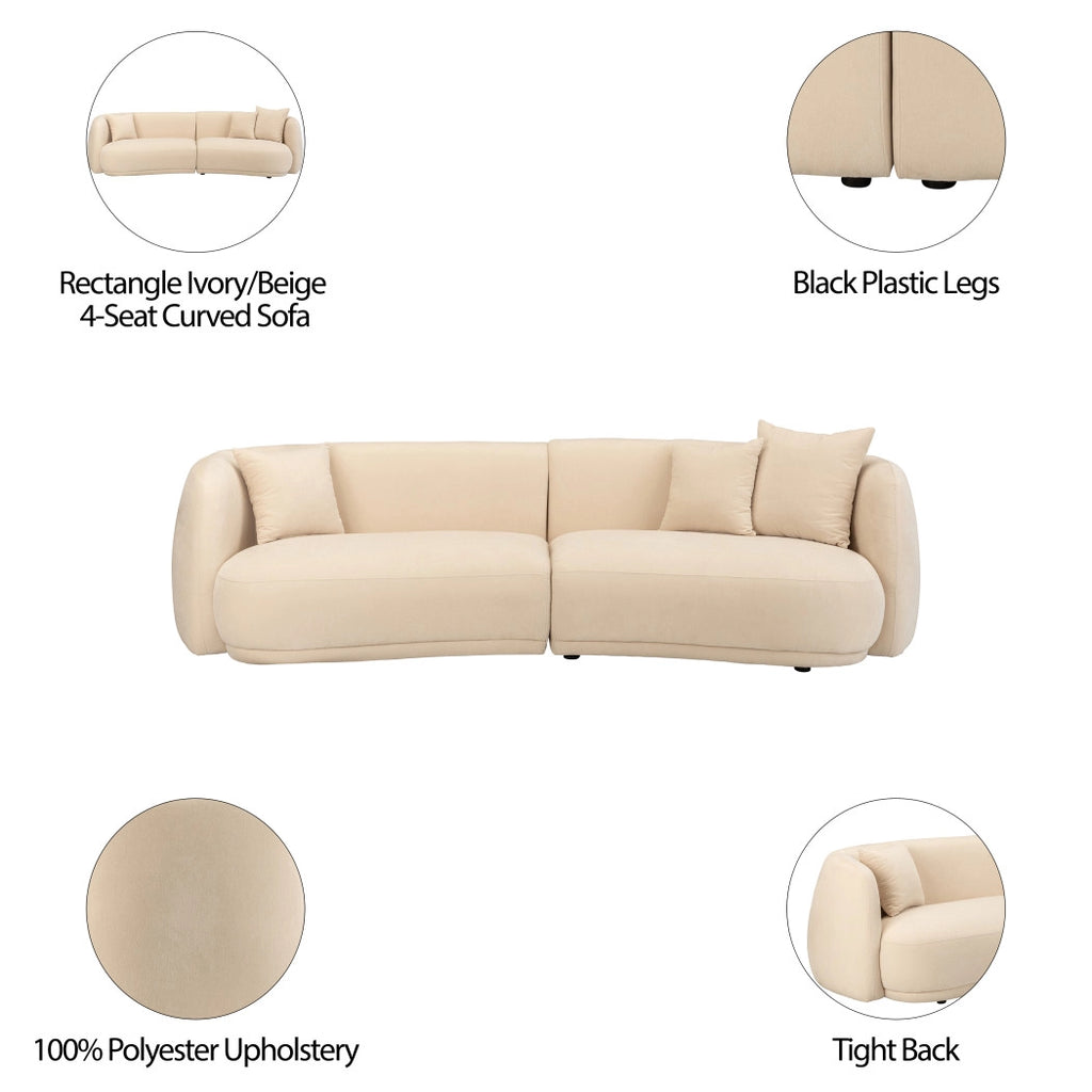 Wood 4-Seat Curved Fabric Upholstery Sofa