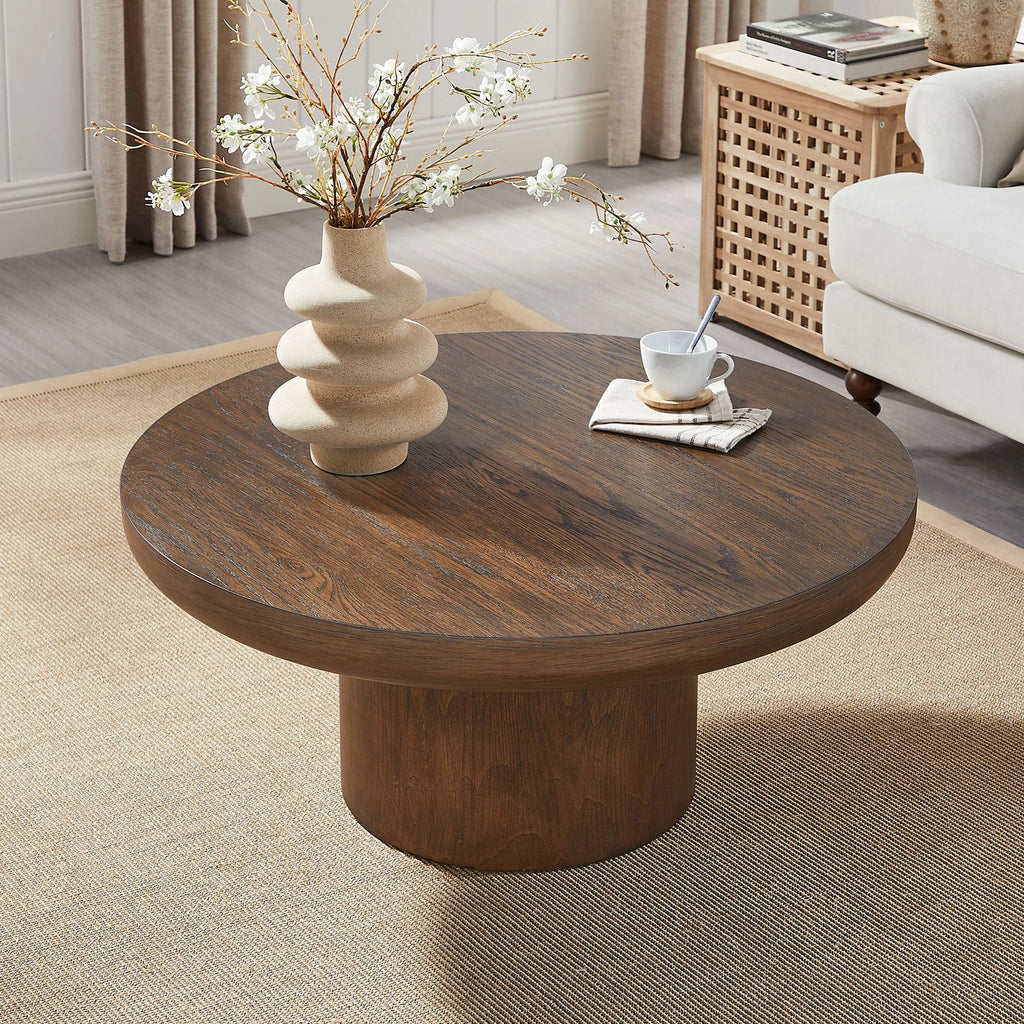 Round Coffee Table with Cylindrical Leg