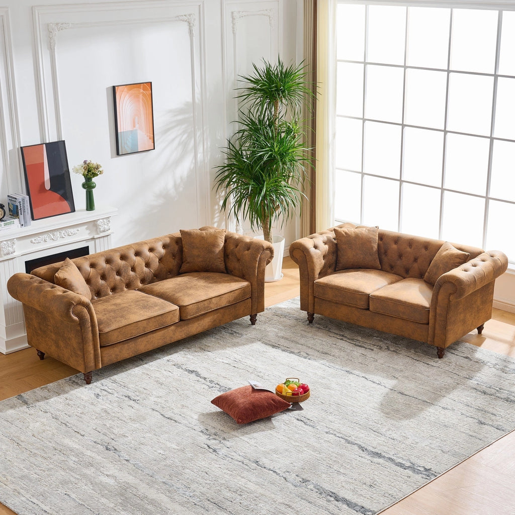 Chesterfield Faux Leather 3+2 Seater Sofa Set