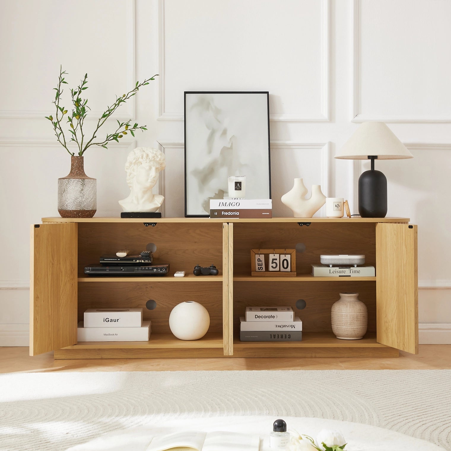 Fall Walnut Sideboard Cabinet with Adjustable Shelves