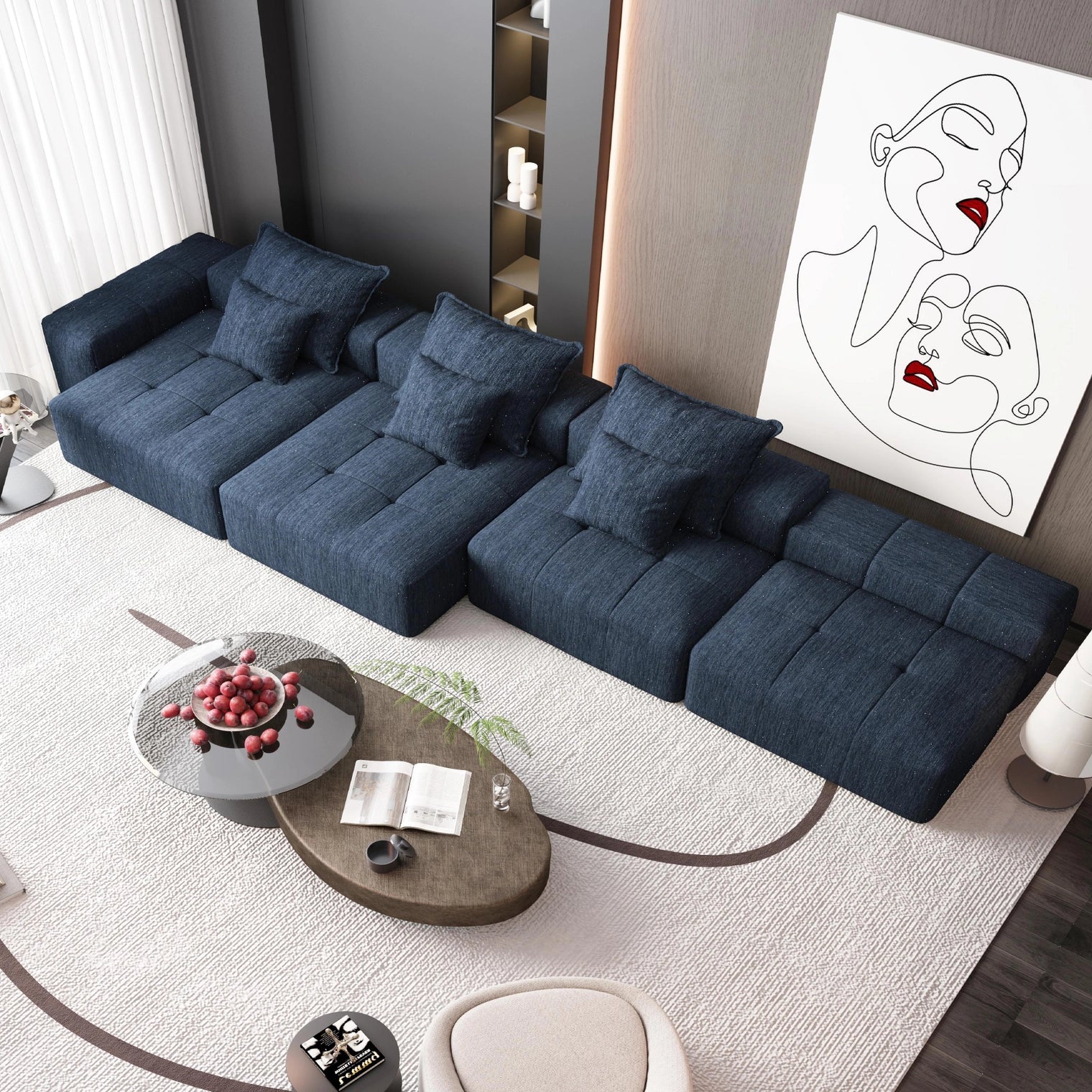 Modern Oversized Modular Sectional Sofa with 6 Pillows
