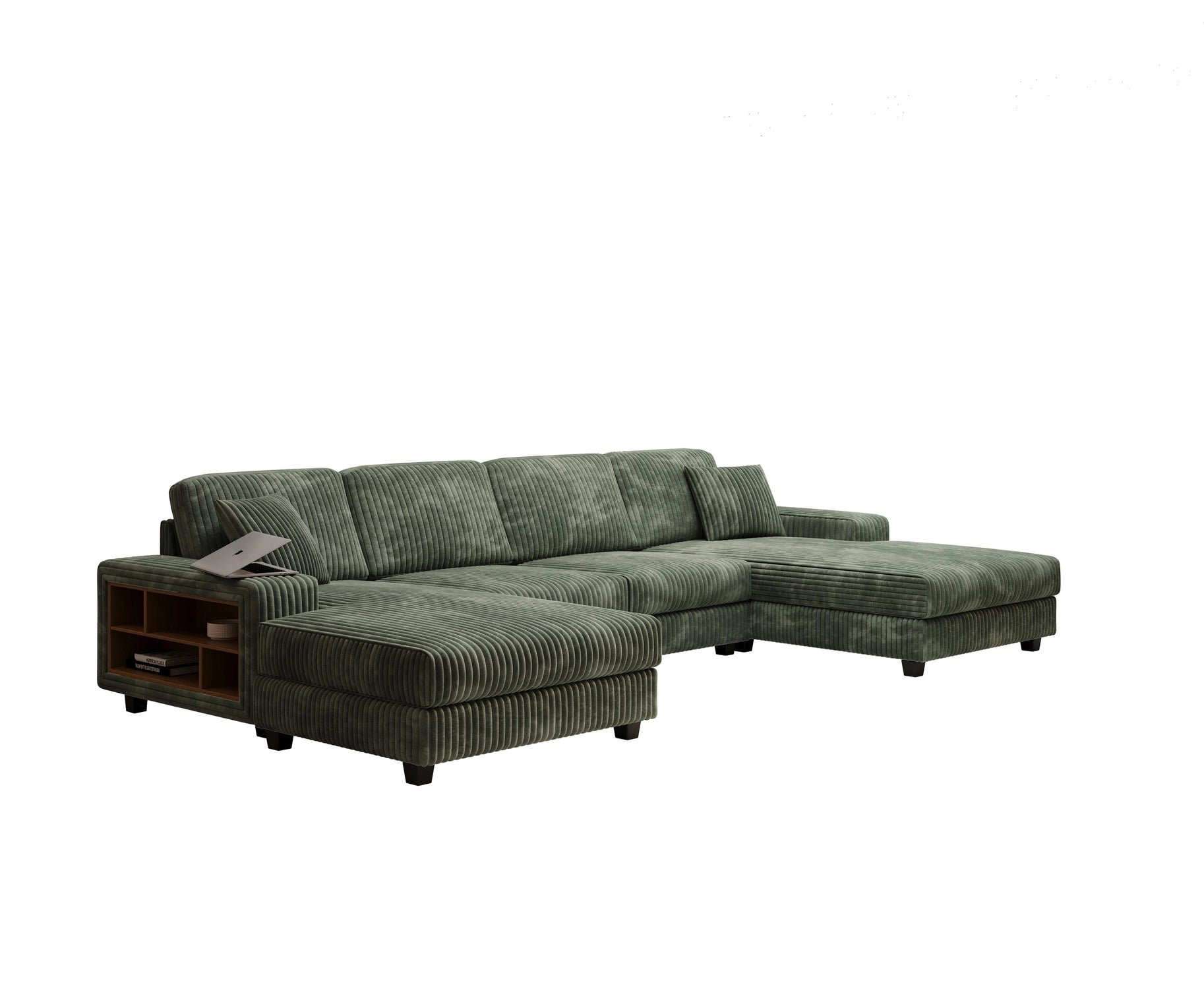 4-Seater U-Shaped Modular Sectional Sofa & Corduroy Fabric