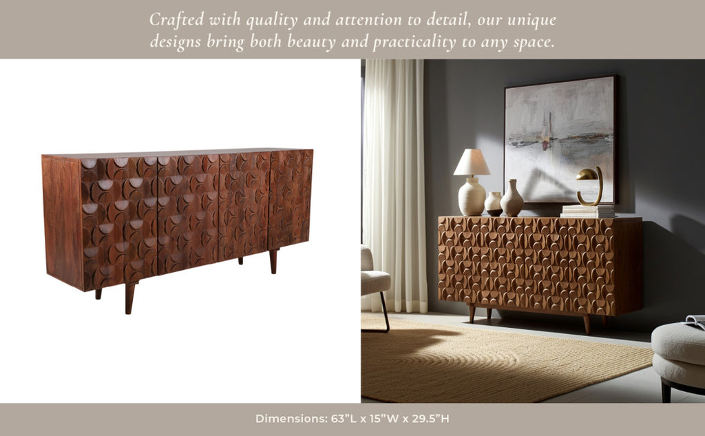 Wood Geometric Carved Front Finish Cabinet