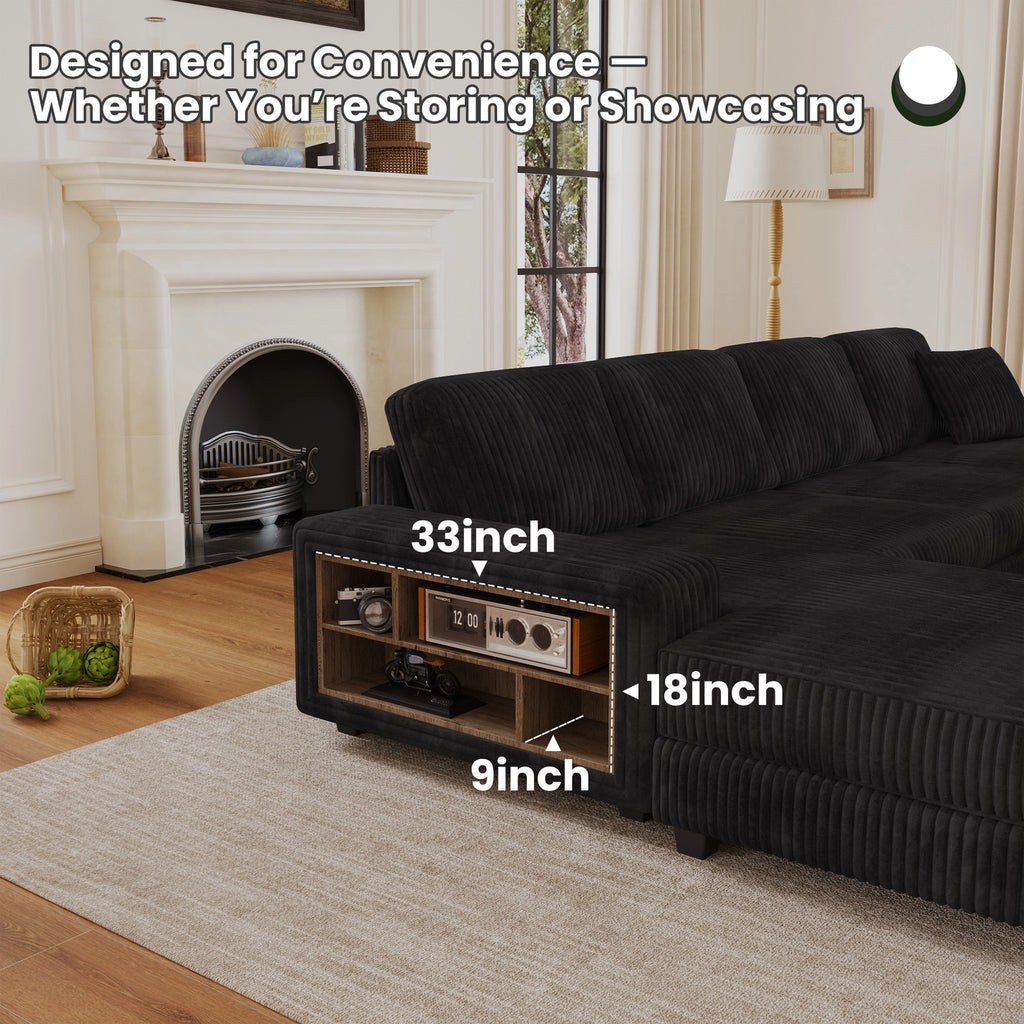 4-Seater U-Shaped Modular Sectional Sofa & Corduroy Fabric