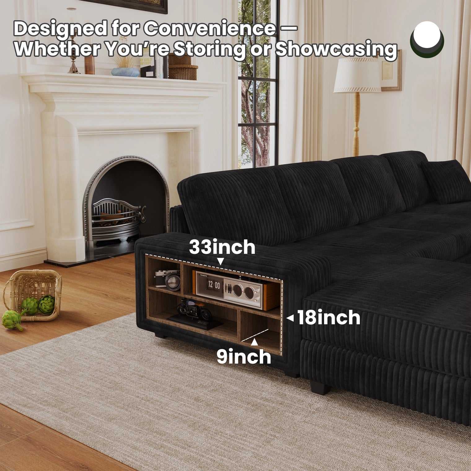 4-Seater U-Shaped Modular Sectional Sofa & Corduroy Fabric