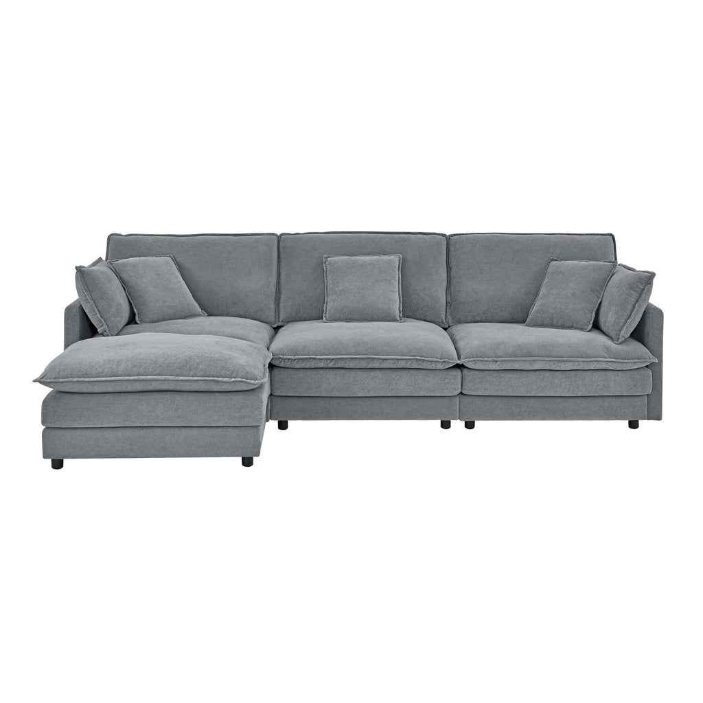 Living Room 4-Seater L-Shaped Sectional Sofa with Ottoman