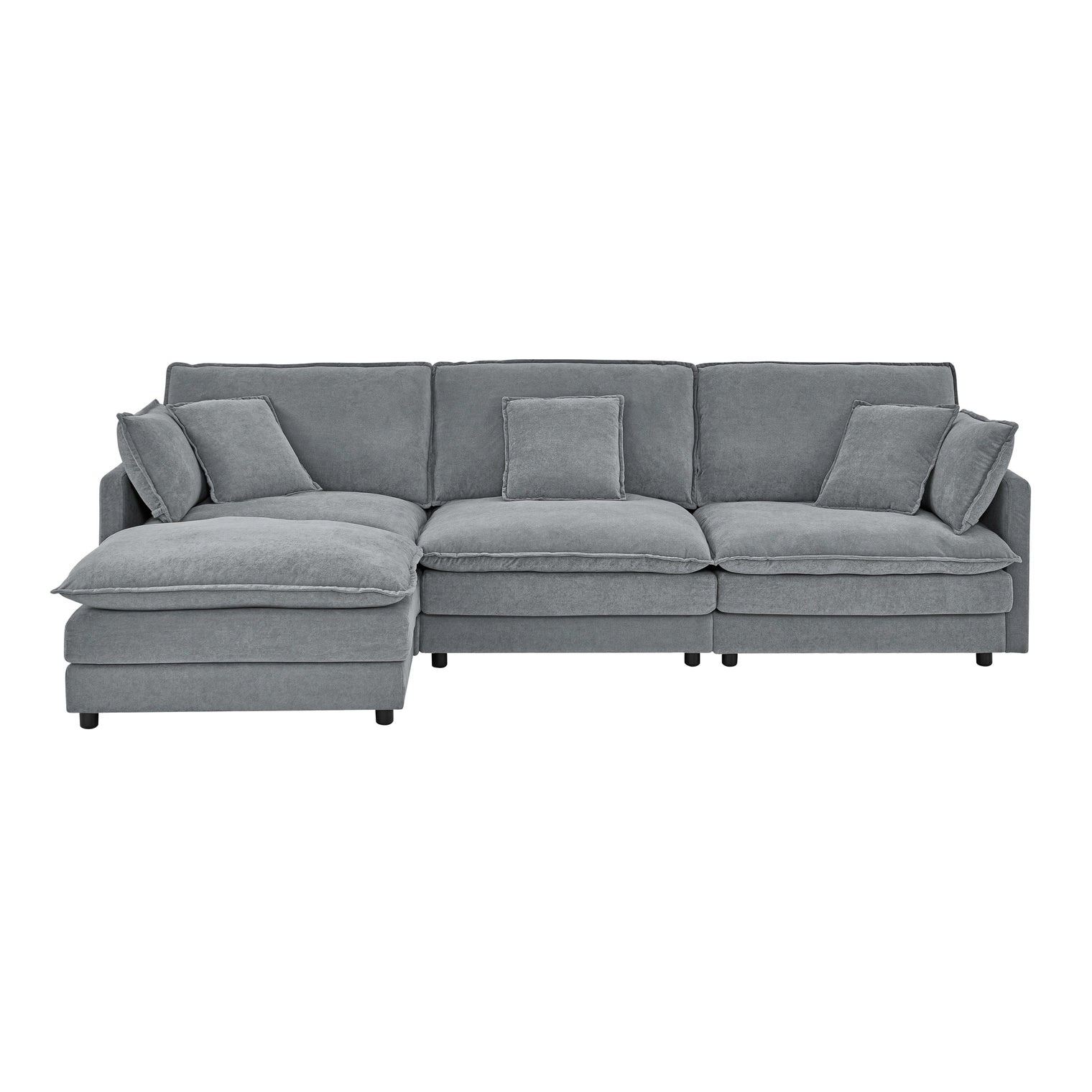 Living Room 4-Seater L-Shaped Sectional Sofa with Ottoman