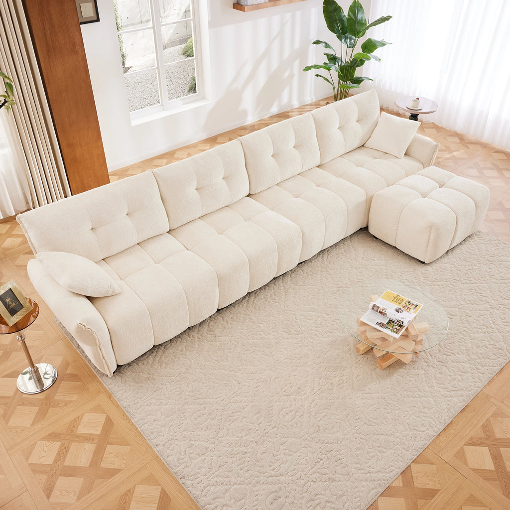 Beige Chenille Ergonomic Sofa-Single Seat/4-Seat+1 Ottoman