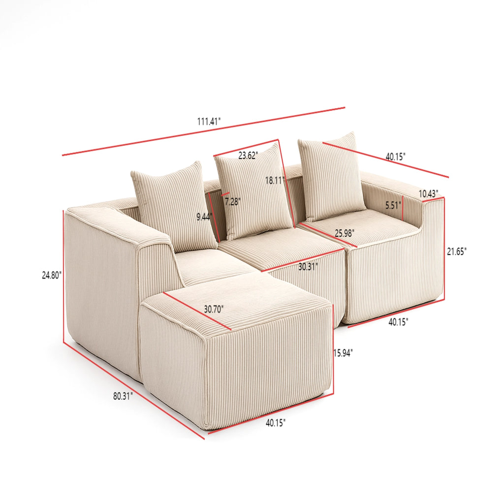 Modular Compression Sofa Set Plush Corduroy