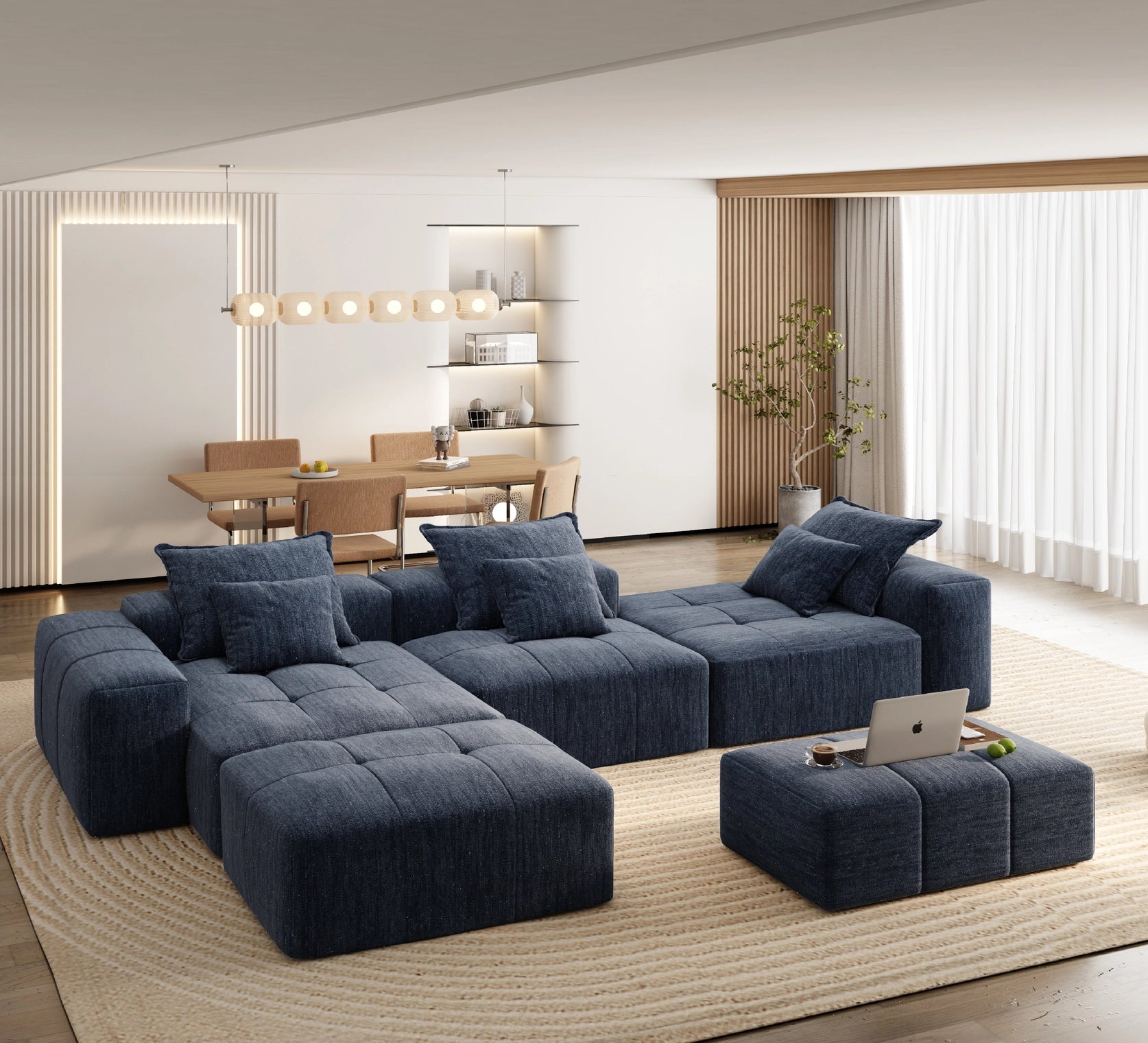 Modern Oversized Modular Sectional Sofa with 6 Pillows