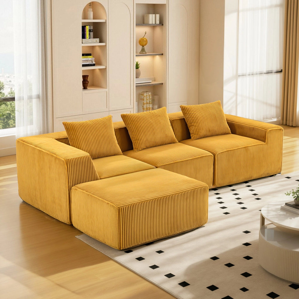 Modular Compression Sofa Set Plush Corduroy