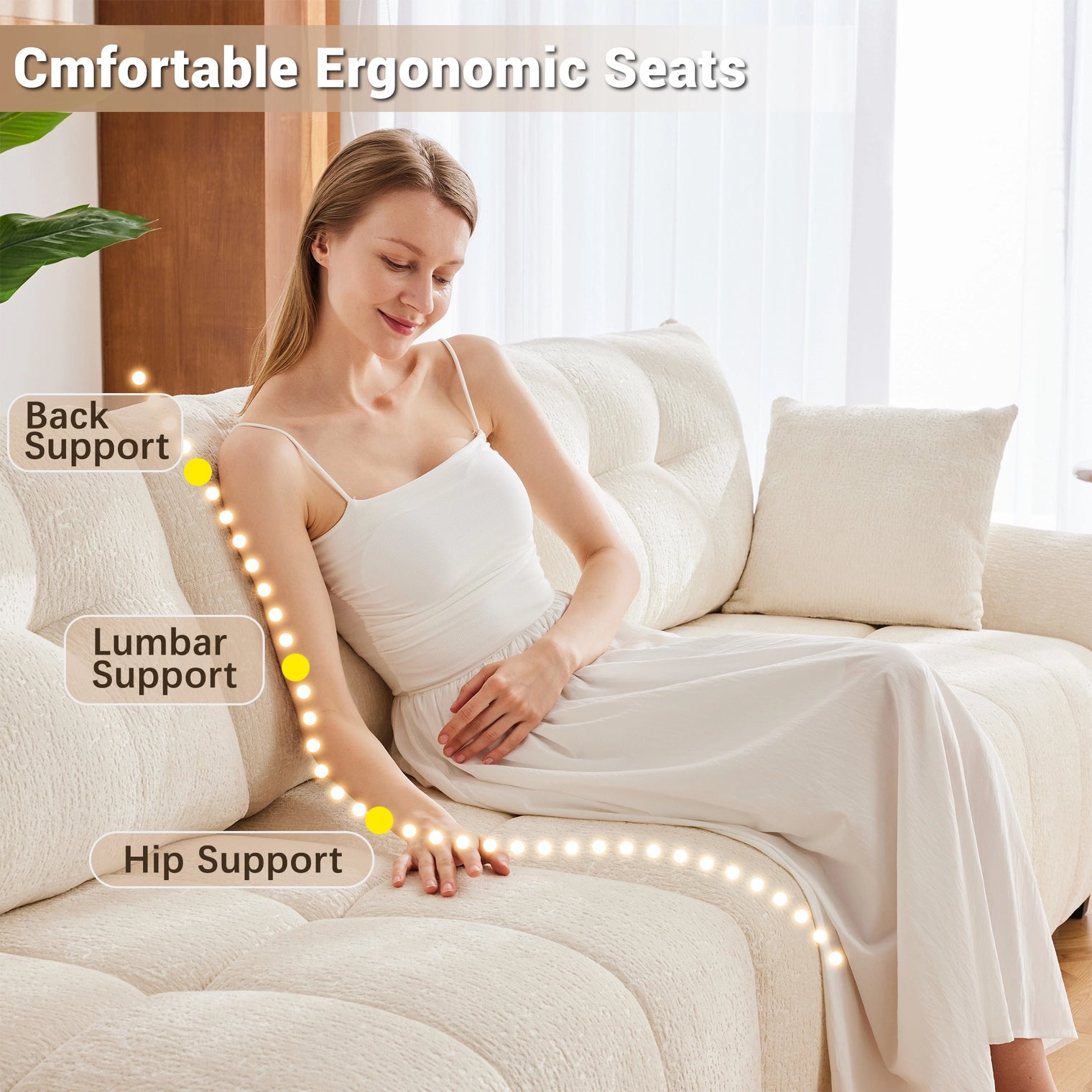 Beige Chenille Ergonomic Sofa-Single Seat/4-Seat+1 Ottoman