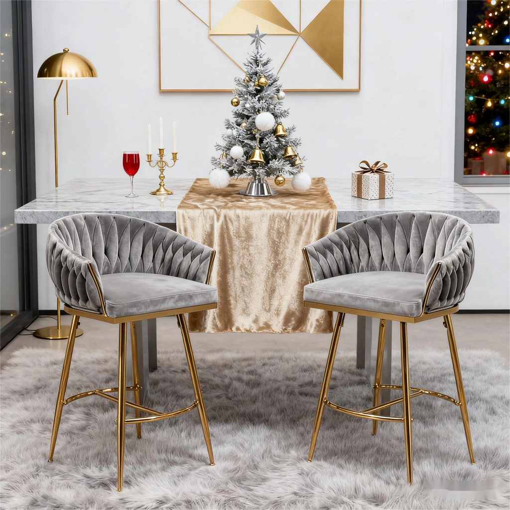 Velvet Counter Bar Stools Gold Chrome Base