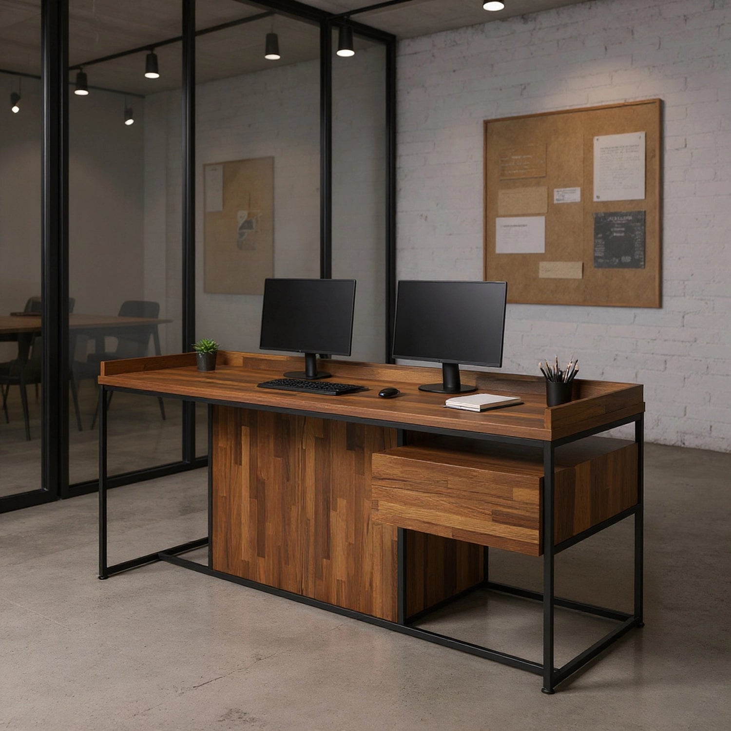 Walnut and Sandy Black 1-Drawer Writing Desk