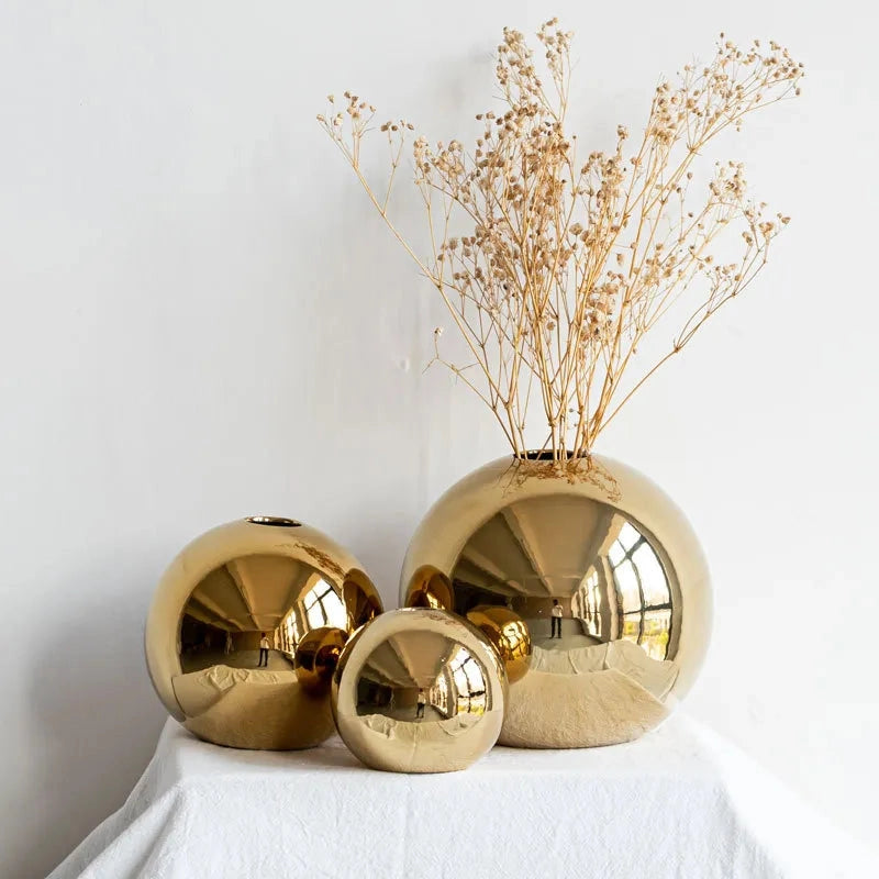 Round Gold Vases