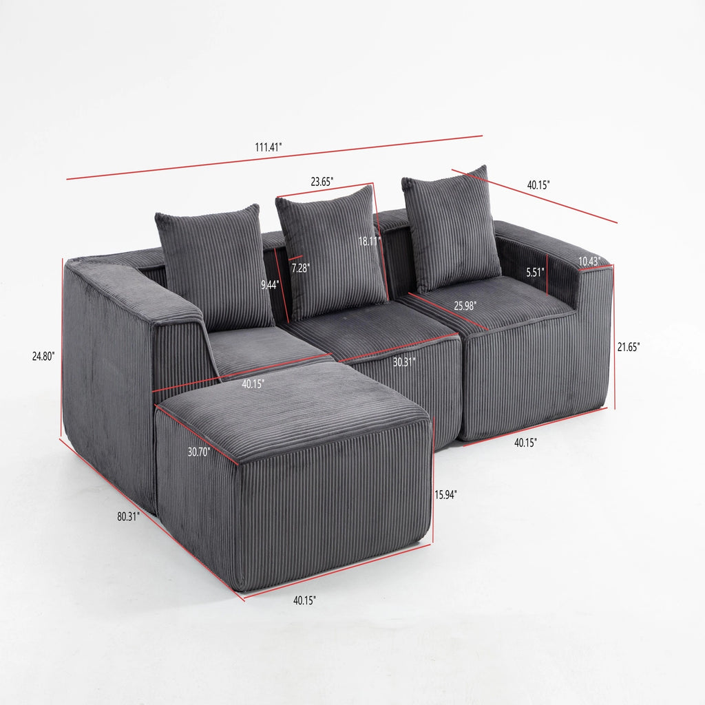 Modular Compression Sofa Set Plush Corduroy