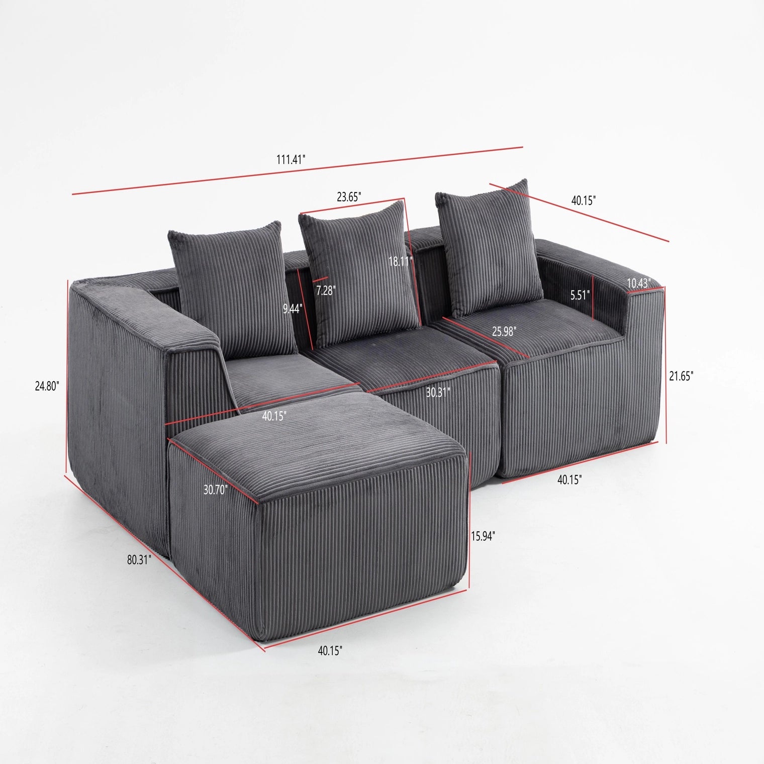 Modular Compression Sofa Set Plush Corduroy
