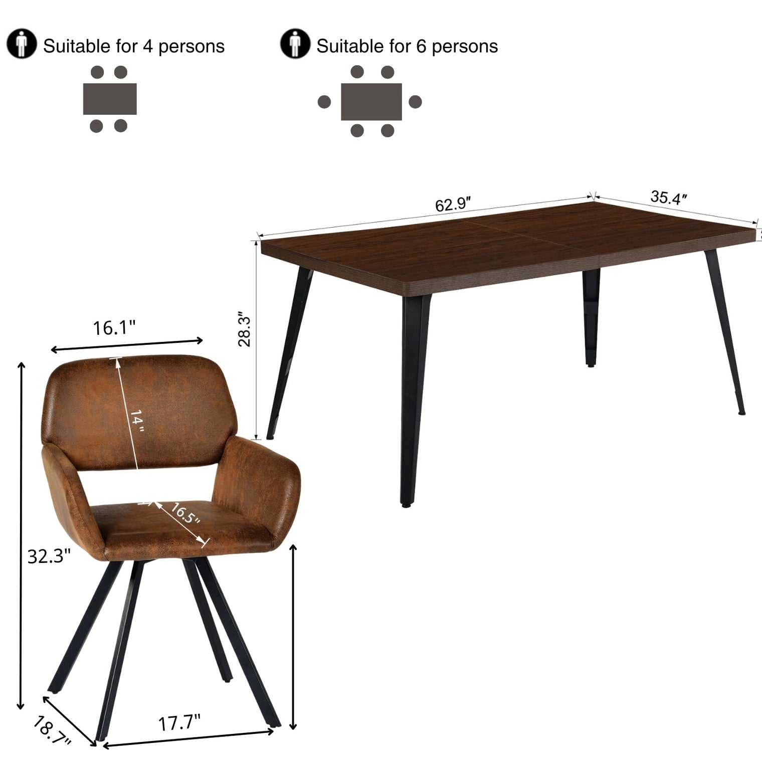Stan 5 Piece Walnut & California Upholstered Dining Set