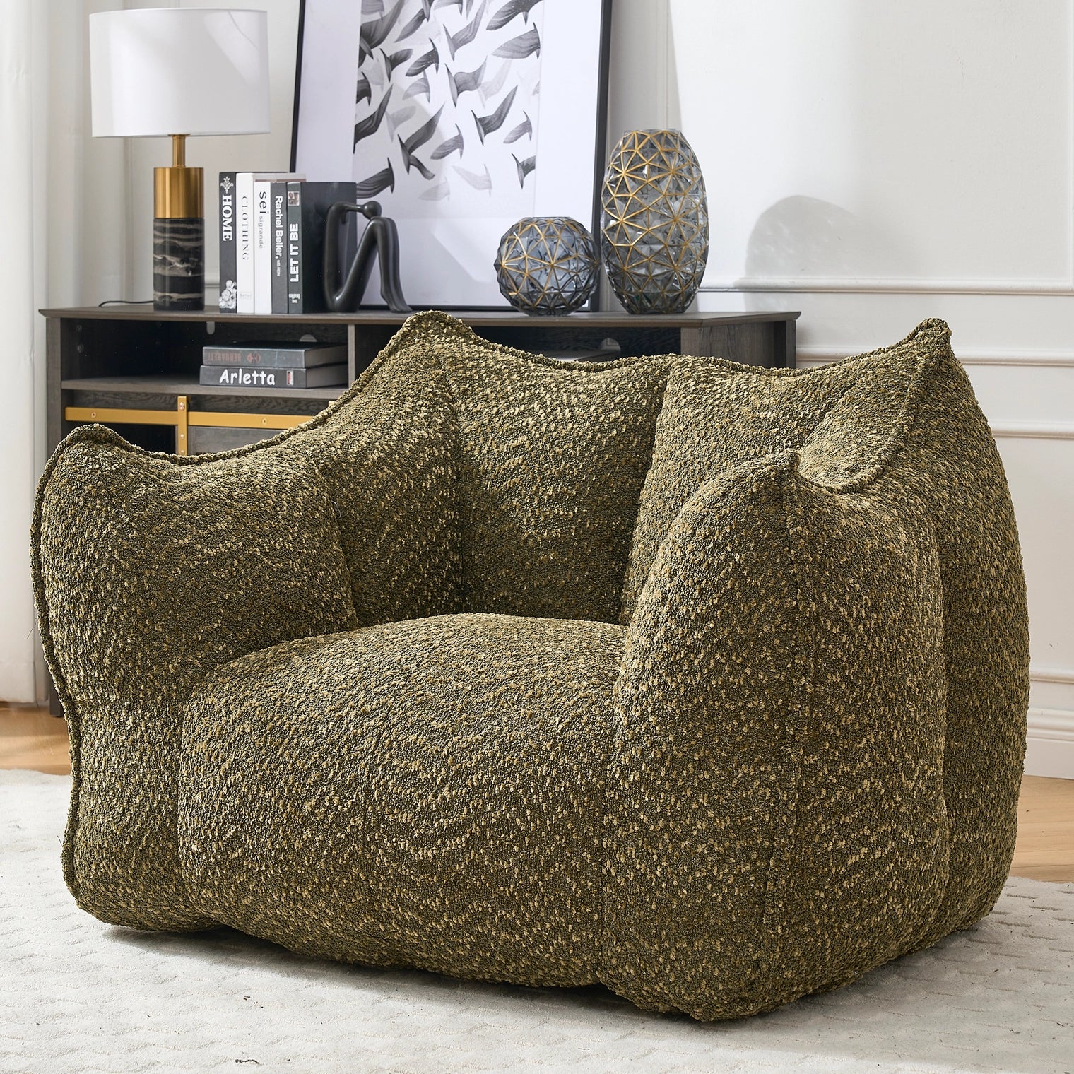 Indoor Oversized Bean Bag Chair & Soft Foam & Chenille Cover