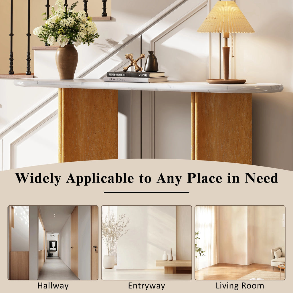 Narrow Console Table Oval Faux Marble Top