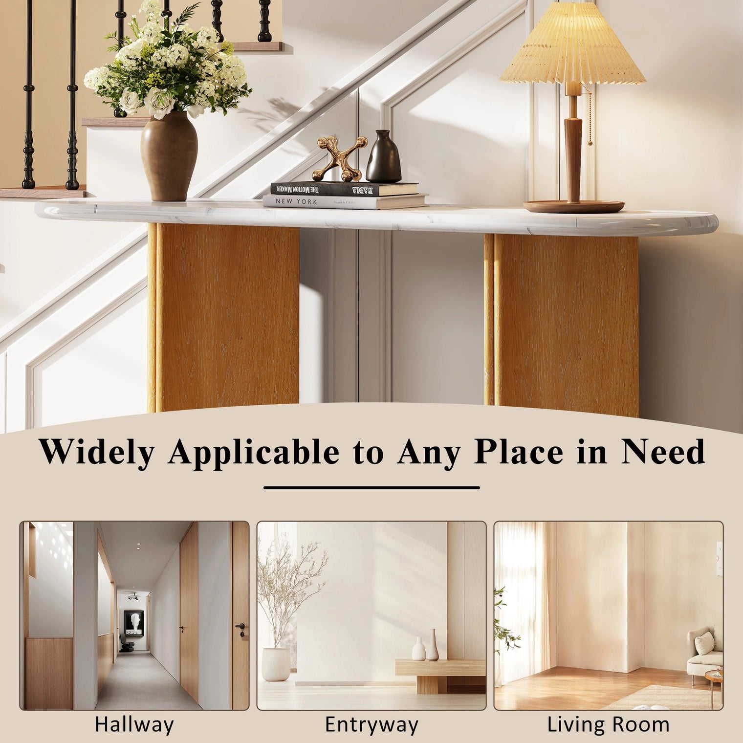 Narrow Console Table Oval Faux Marble Top