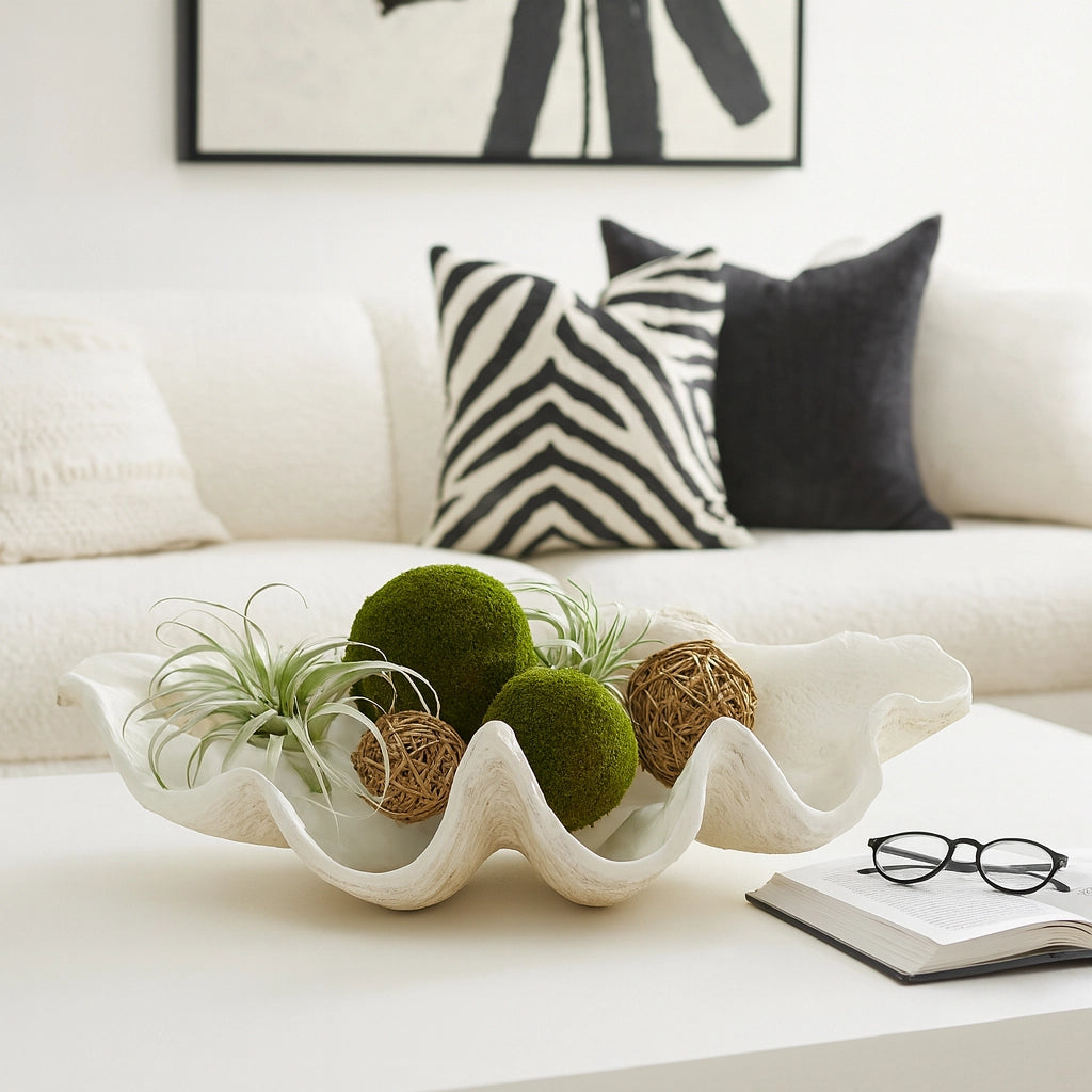 Ivory Polyresin Pearlized Clam Shell